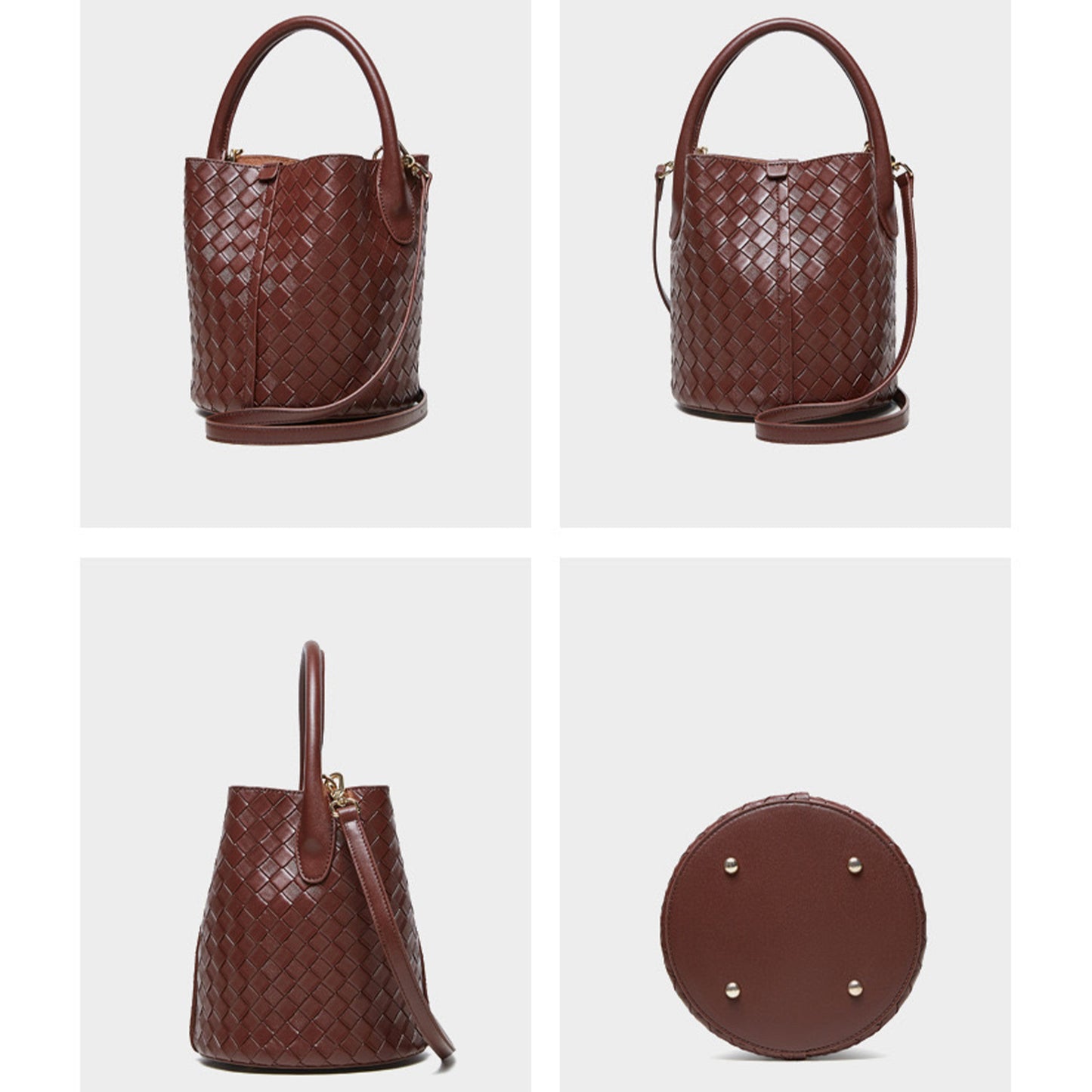 Luxury Genuine Leather Woven Bucket Crossbody Handbag