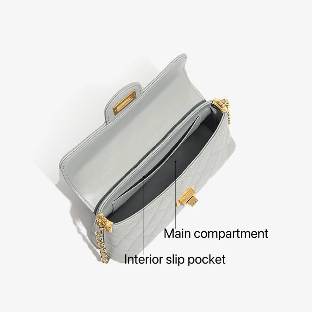 Quilted Chain Shoulder Crossbody Bag in Genuine Leather