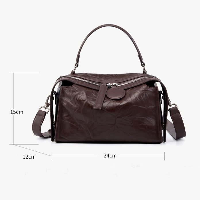 Crinkled Leather Boston Bag: Sophisticated Handheld & Crossbody Elegance