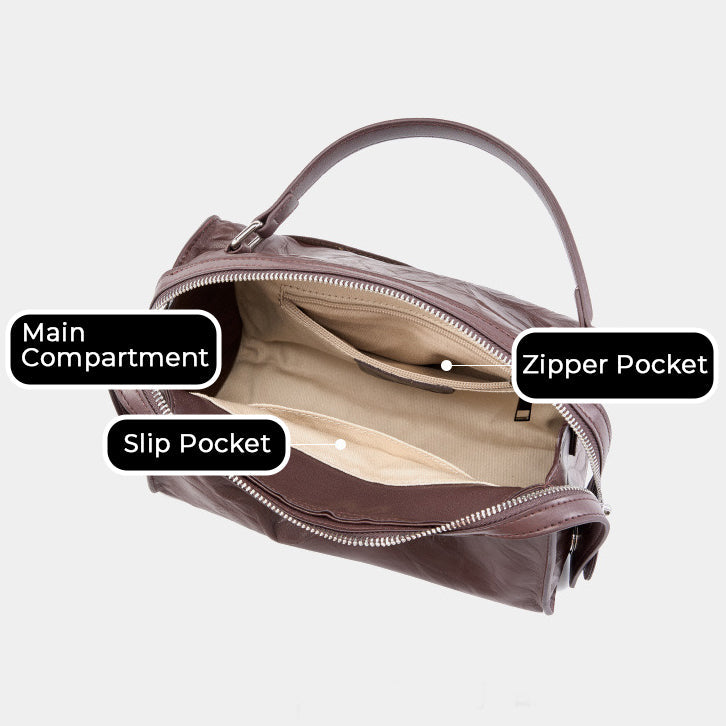 Crinkled Leather Boston Bag: Sophisticated Handheld & Crossbody Elegance