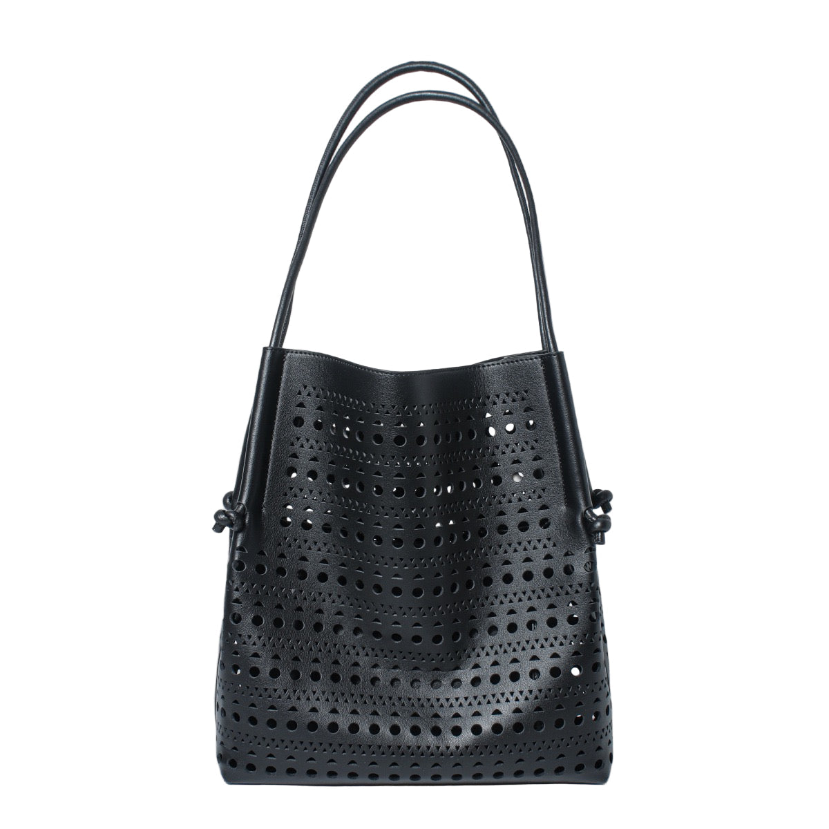 Elegant Genuine Leather Perforated Tote Bag with Detachable Pouch