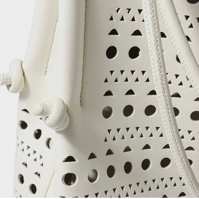 Elegant Genuine Leather Perforated Tote Bag with Detachable Pouch