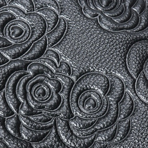 Elegant Rose Embossed Genuine Leather Tote with Detachable Strap