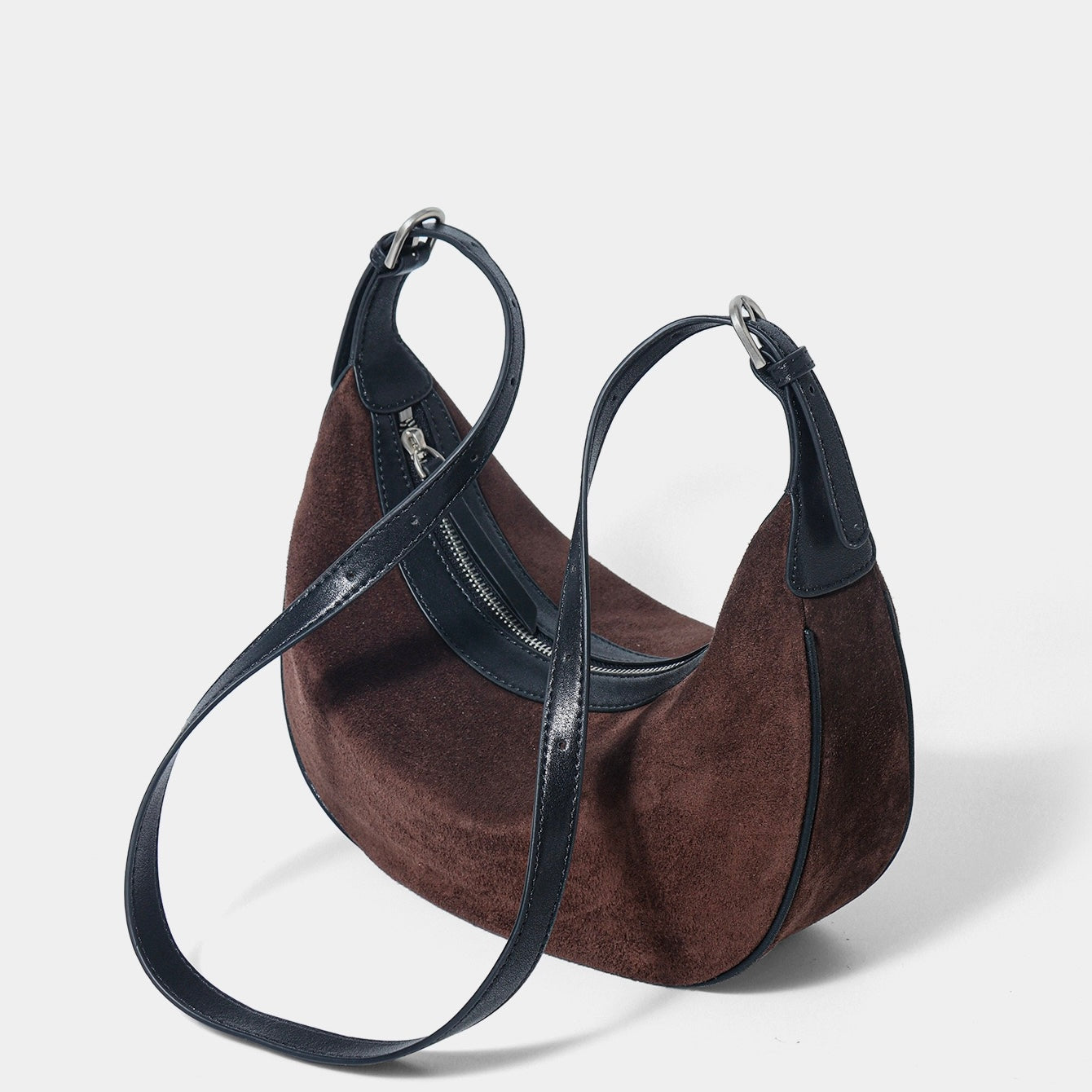 Brown Suede Leather Elegance Hobo Dumpling Bag