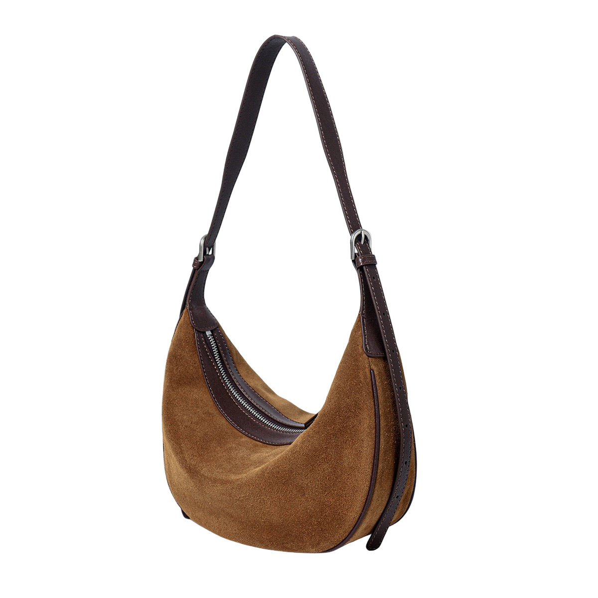 Brown Suede Leather Elegance Hobo Dumpling Bag