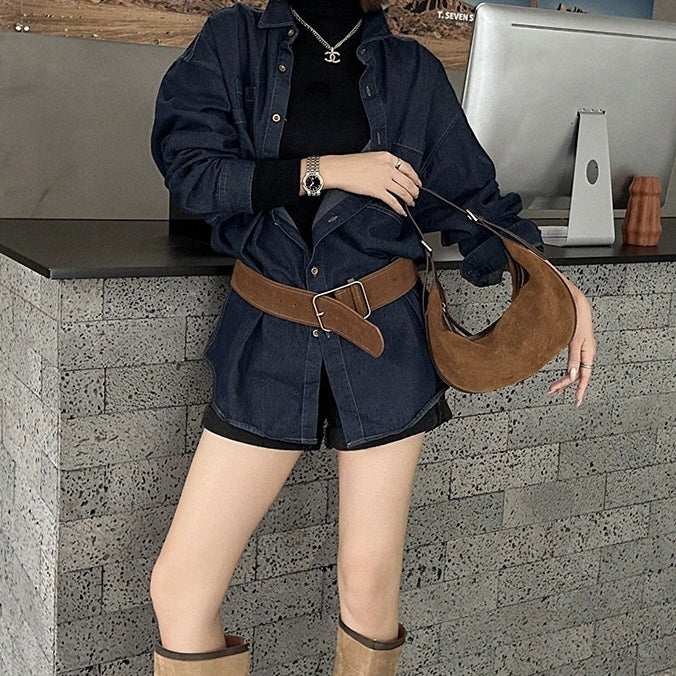 Brown Suede Leather Elegance Hobo Dumpling Bag