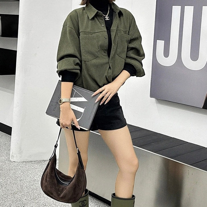 Brown Suede Leather Elegance Hobo Dumpling Bag