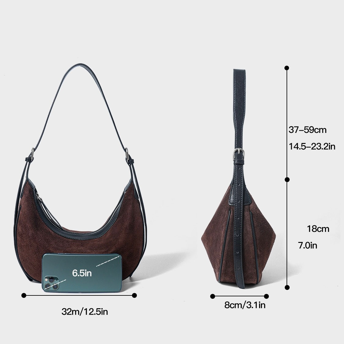 Brown Suede Leather Elegance Hobo Dumpling Bag