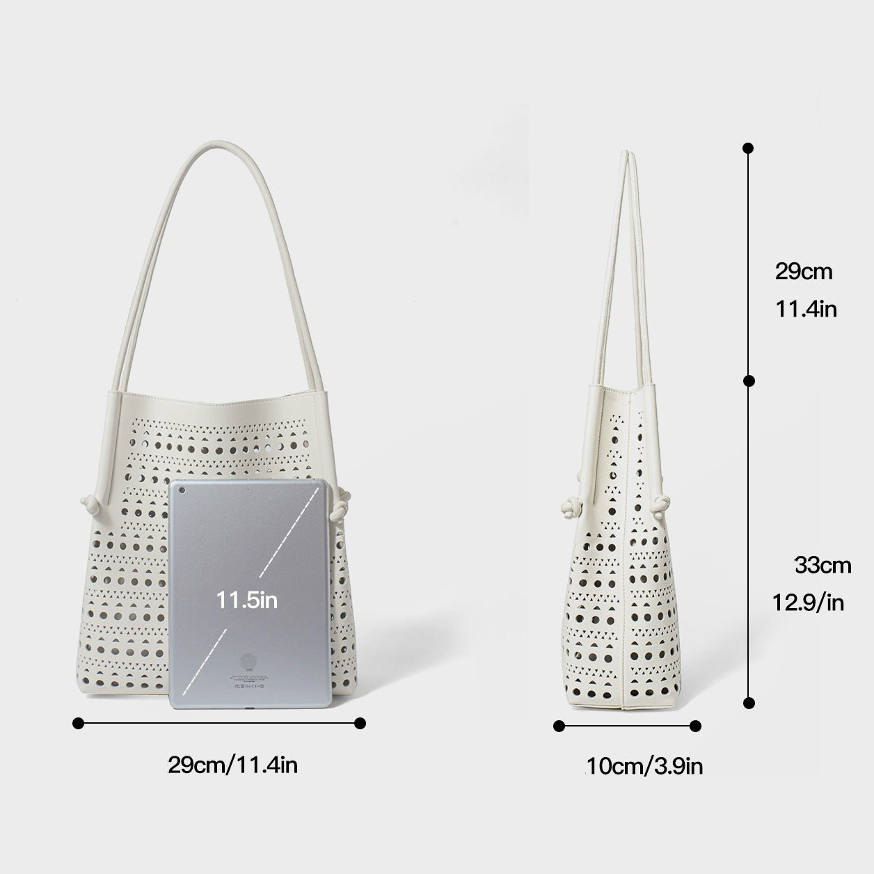 Elegant Genuine Leather Perforated Tote Bag with Detachable Pouch