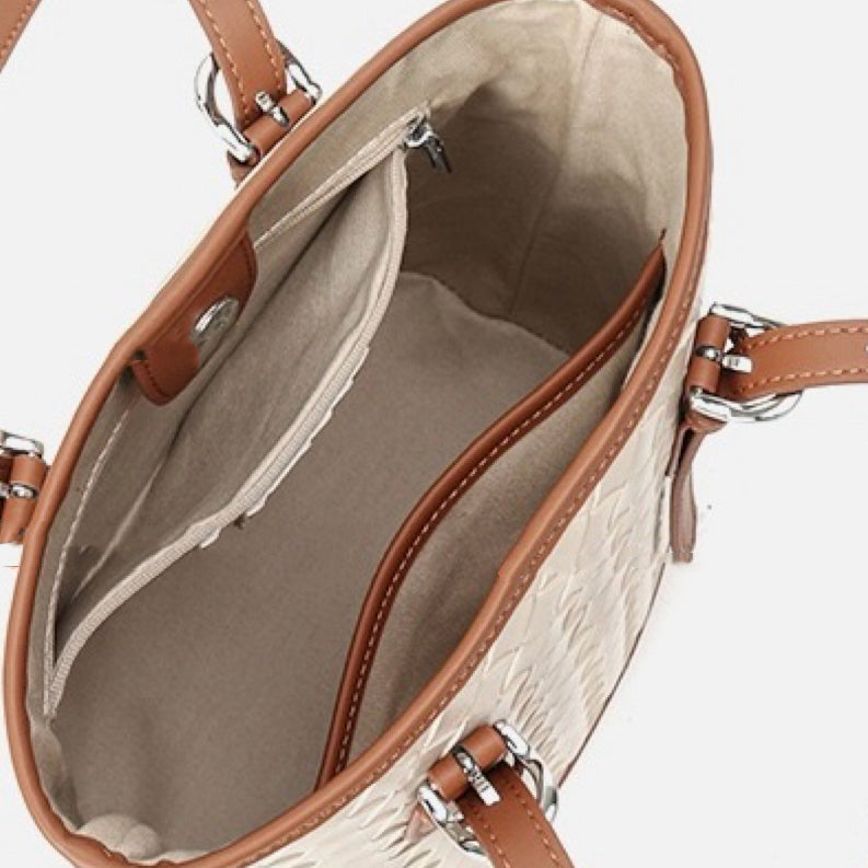 Elegant Woven Leather Color Block Bucket Tote Bag