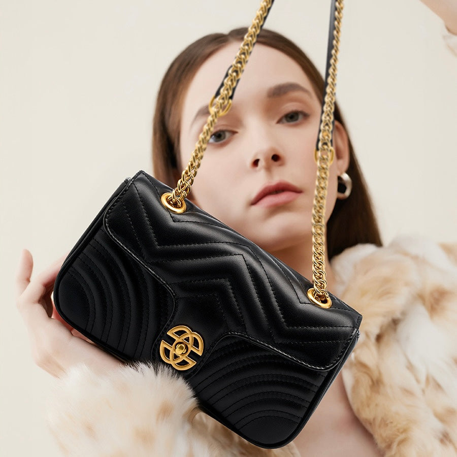 Genuine Leather Love Diamond Chain Crossbody Bag