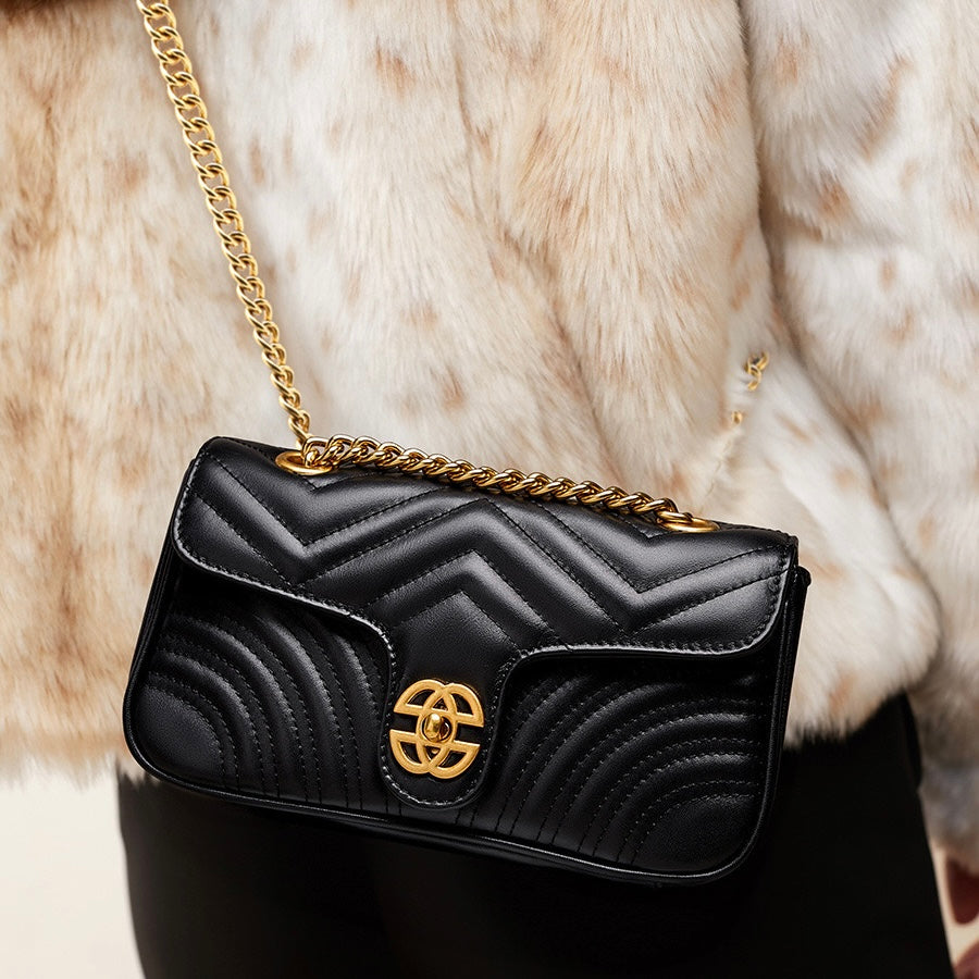 Genuine Leather Love Diamond Chain Crossbody Bag