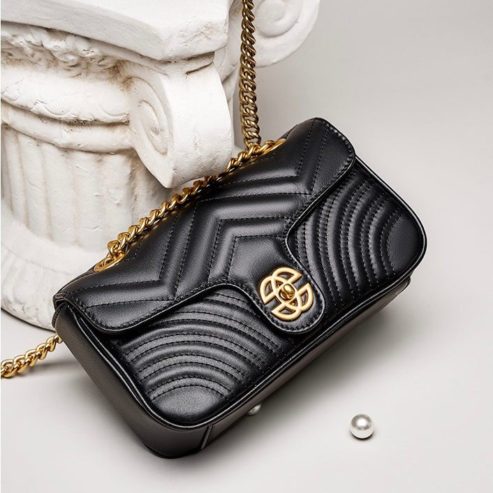 Genuine Leather Love Diamond Chain Crossbody Bag