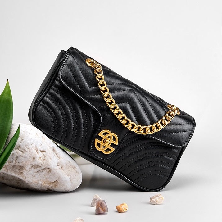 Genuine Leather Love Diamond Chain Crossbody Bag