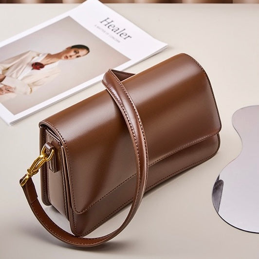 French Chic Genuine Leather Multifunctional Baguette Shoulder Bag