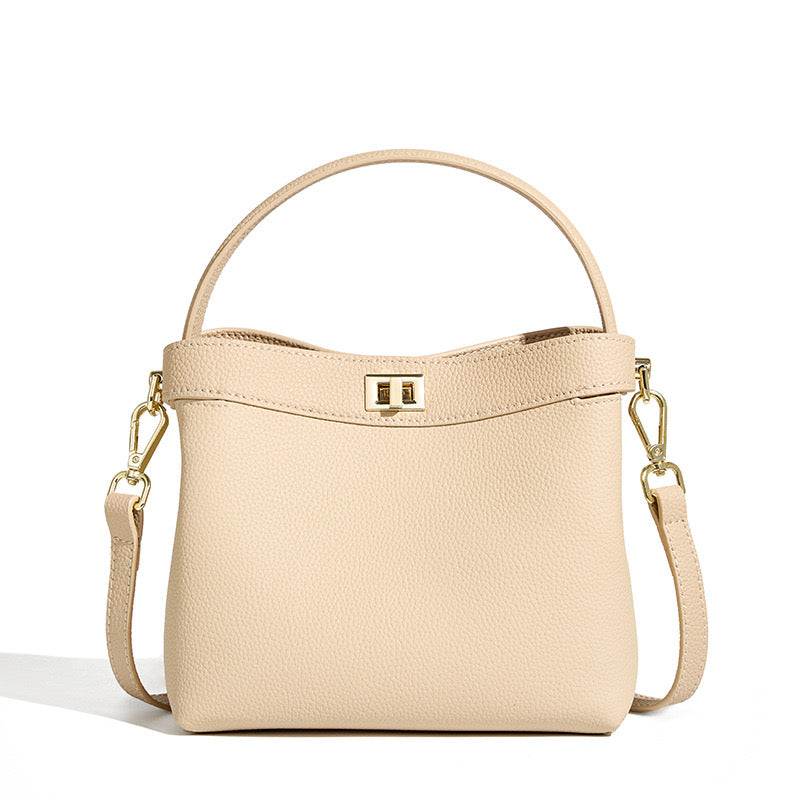 Genuine Leather Minimalist Bucket Bag for Women