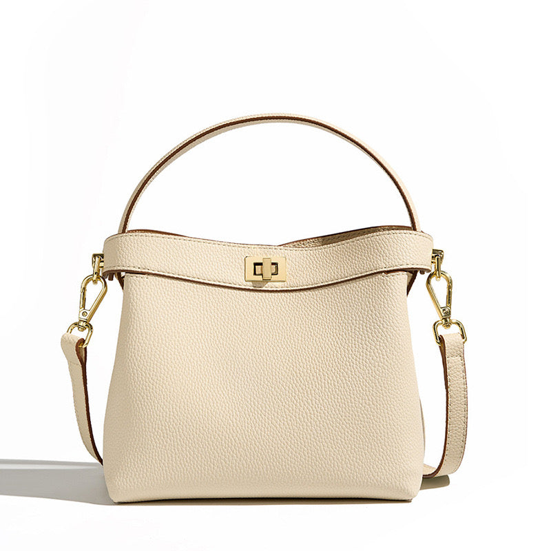 Genuine Leather Minimalist Bucket Bag for Women
