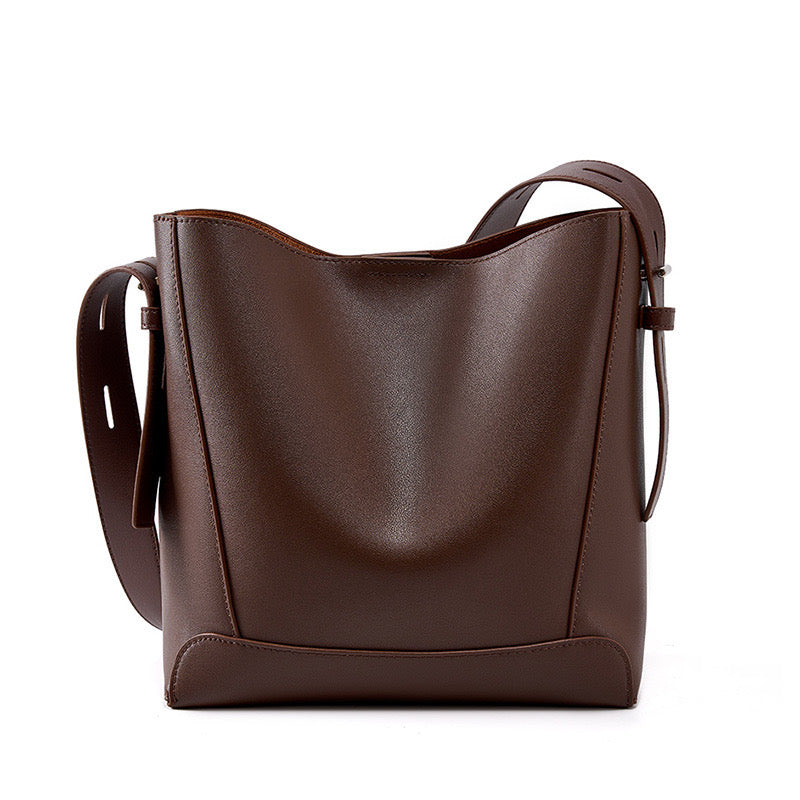 Oversized Genuine Leather Bucket Bag for Women