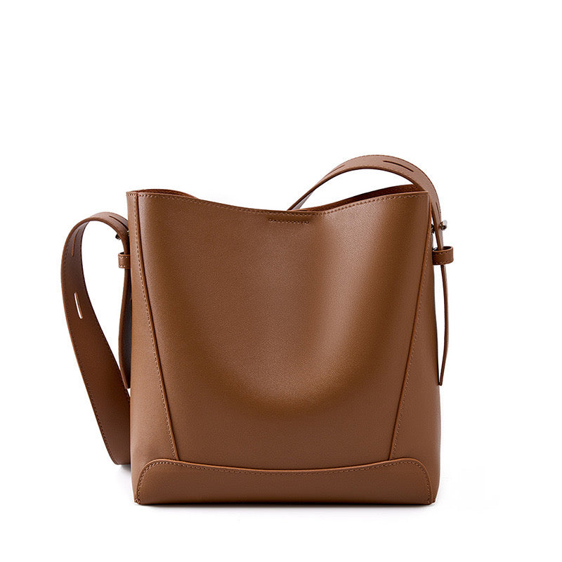 Oversized Genuine Leather Bucket Bag for Women