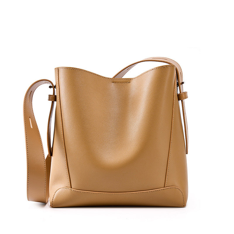 Oversized Genuine Leather Bucket Bag for Women