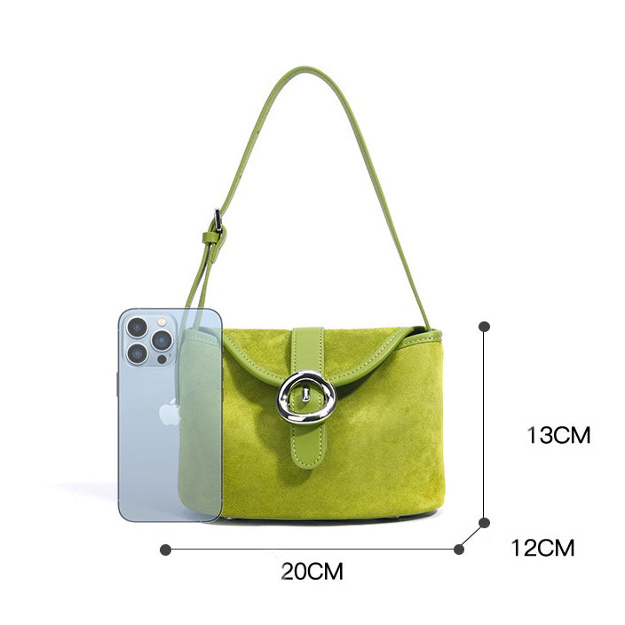 Matte Genuine Leather Colorblock Saddle Bag for Women