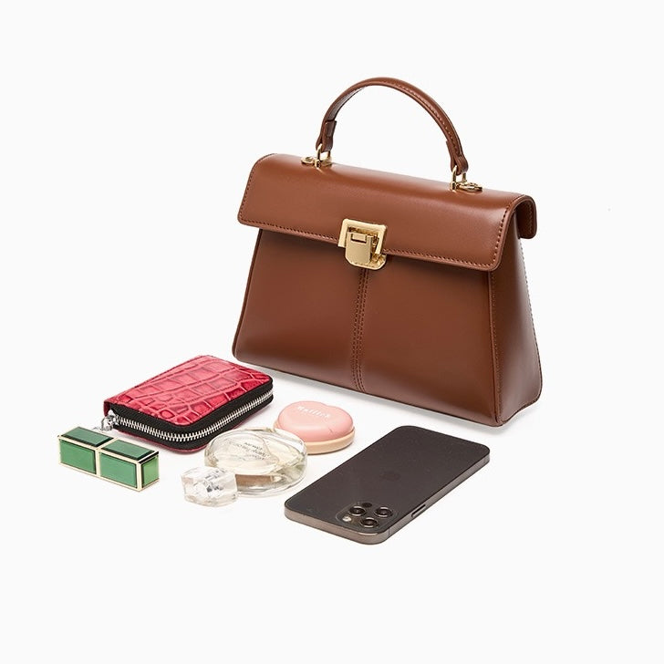 Exquisite Genuine Leather Horseshoe Buckle Handbag