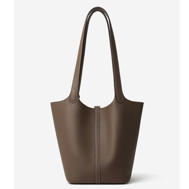 Exquisite Textured Leather Tote Bag with Elegant Gold Buckle