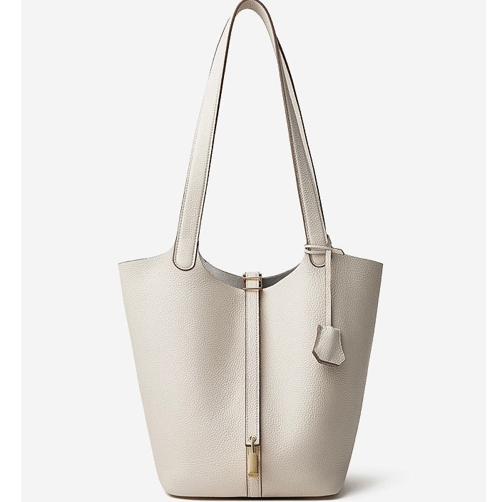 Exquisite Textured Leather Tote Bag with Elegant Gold Buckle