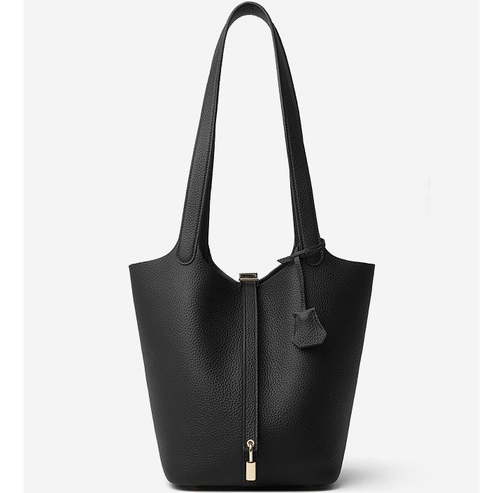 Exquisite Textured Leather Tote Bag with Elegant Gold Buckle