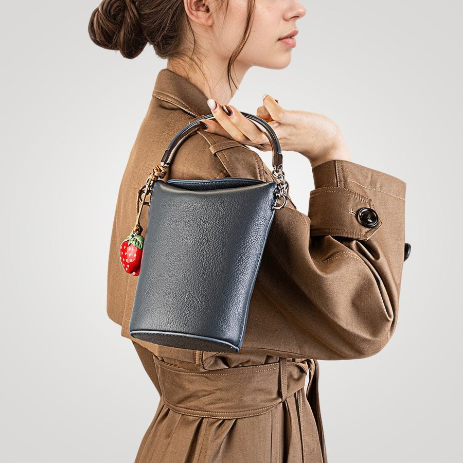 Genuine Leather Mini Bucket Crossbody Bag