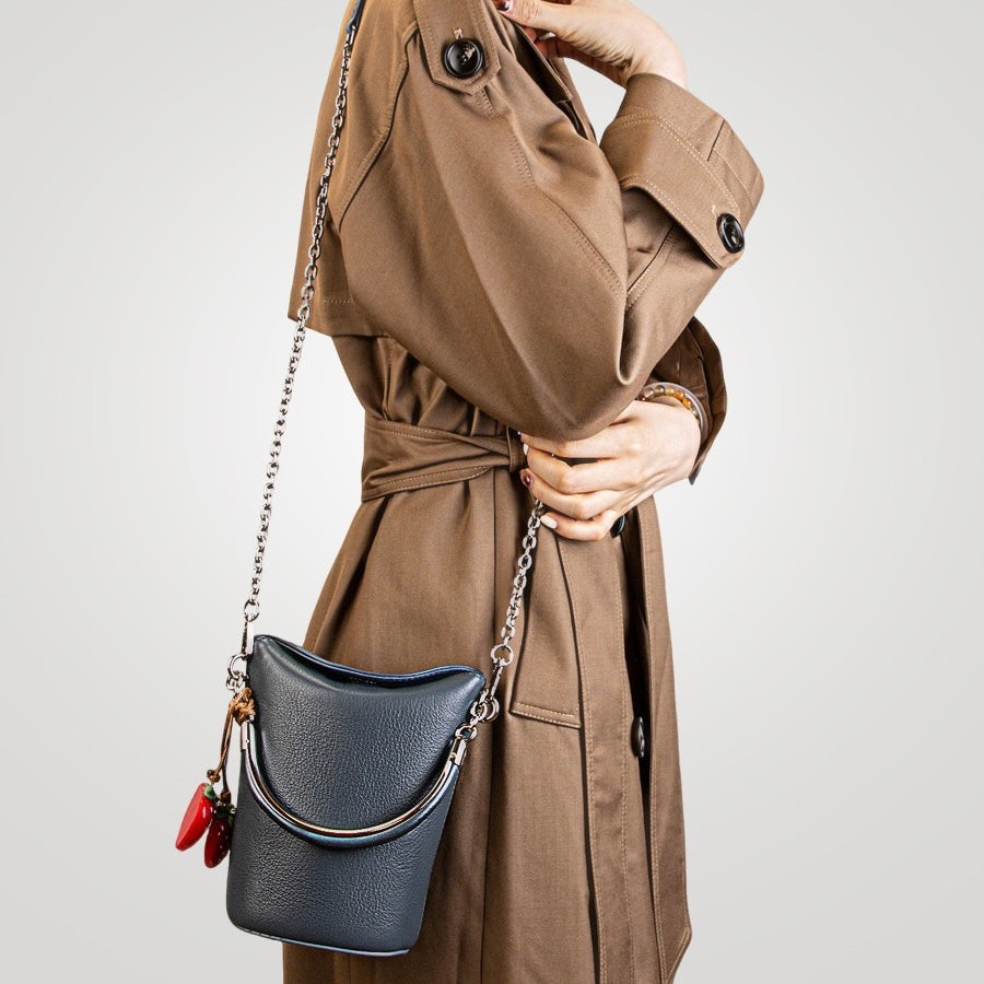 Genuine Leather Mini Bucket Crossbody Bag