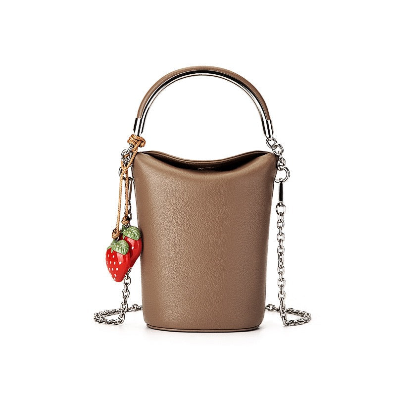 Genuine Leather Mini Bucket Crossbody Bag
