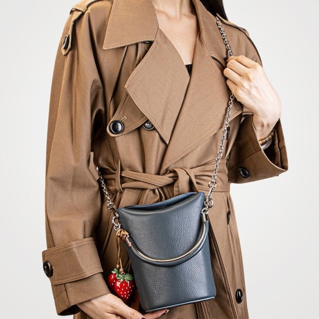 Genuine Leather Mini Bucket Crossbody Bag