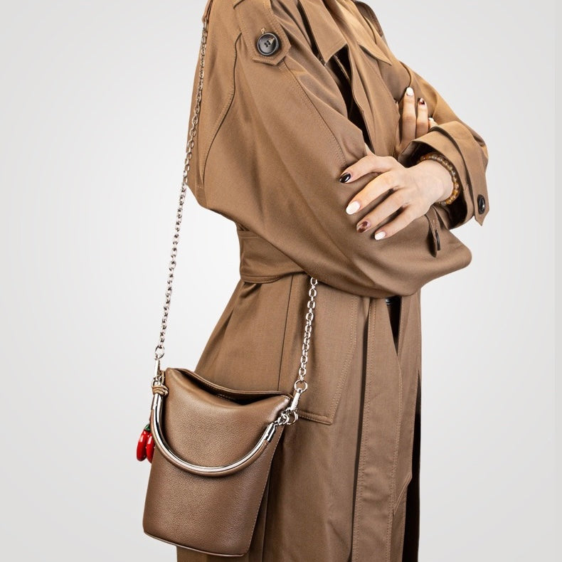 Genuine Leather Mini Bucket Crossbody Bag