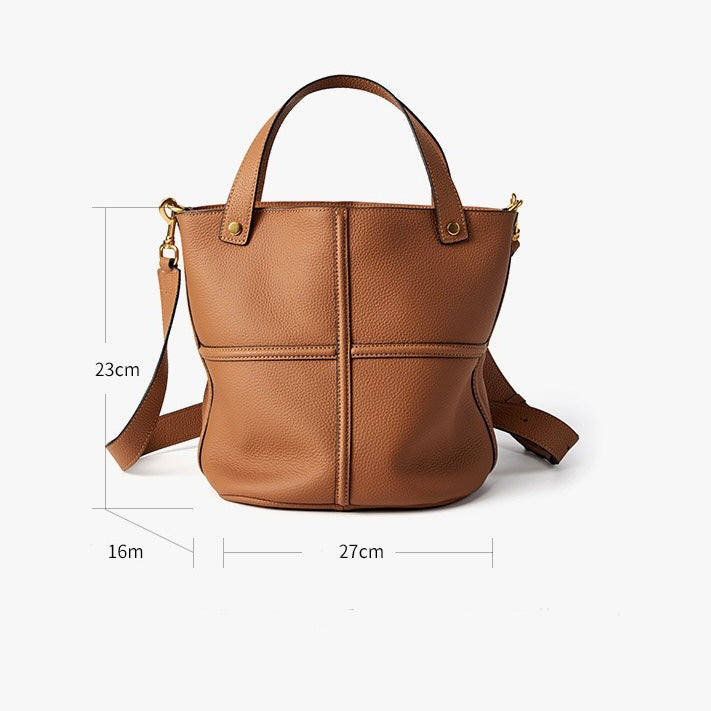 Elegant Genuine Leather Large Capacity Bucket Bag for Women