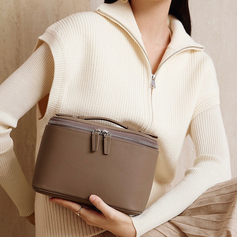 Genuine Leather Luxury Multi-Compartment Cosmetic Bag