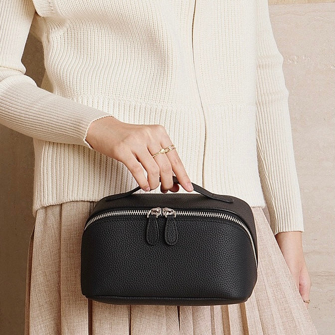 Exquisite Textured Leather Top-Zip Clutch Bag