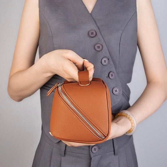 Exquisite Textured Leather Top-Zip Clutch Bag