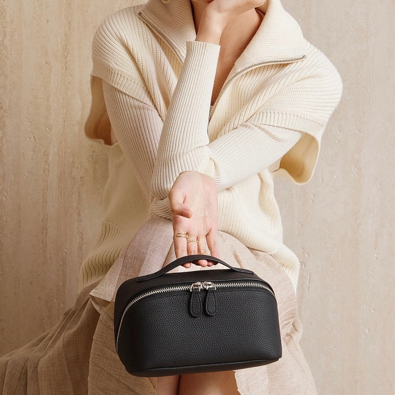 Exquisite Textured Leather Top-Zip Clutch Bag
