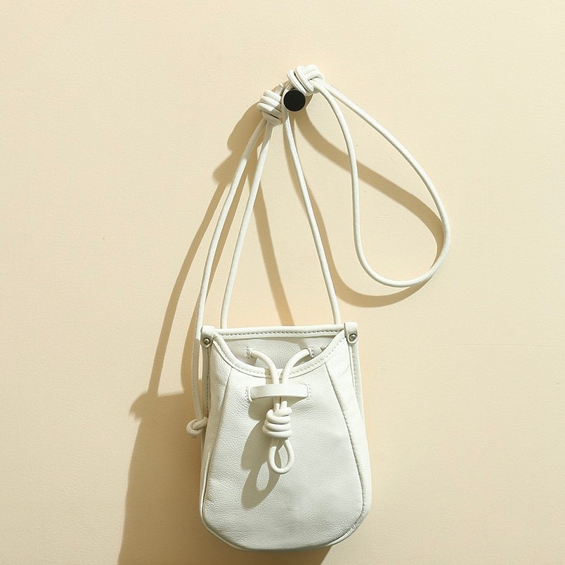 Genuine Leather Drawstring Crossbody Mini Bag for Women