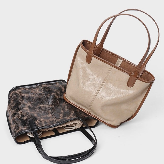 Vintage Elegance Genuine Leather Tote with Pouch