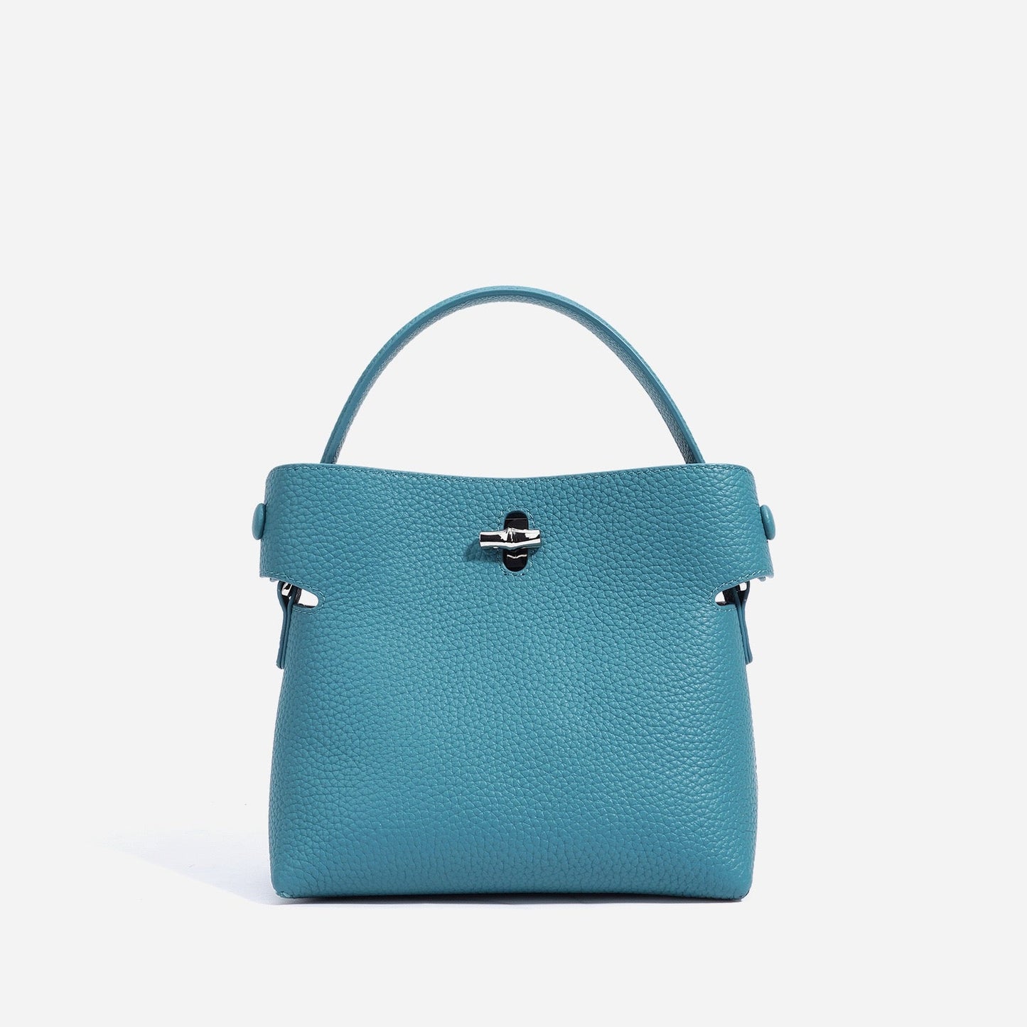 Genuine Cowhide Elegant Bucket Bag with Bamboo Handles