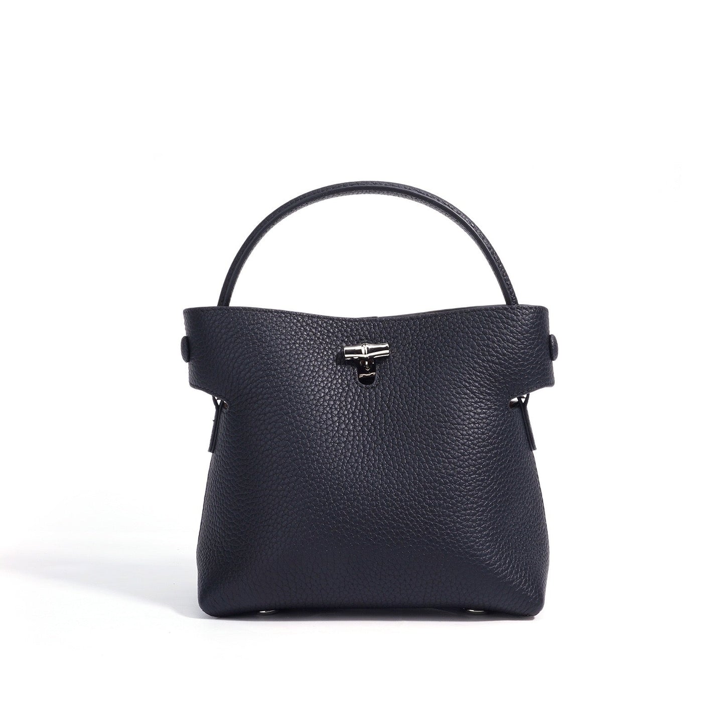 Genuine Cowhide Elegant Bucket Bag with Bamboo Handles