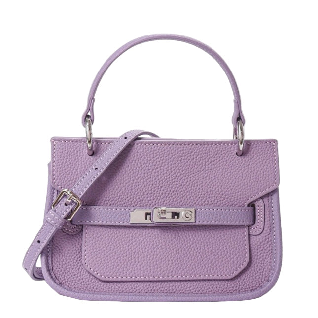 Lavender Purple Genuine Leather Mini Crossbody Bag with Lock Closure