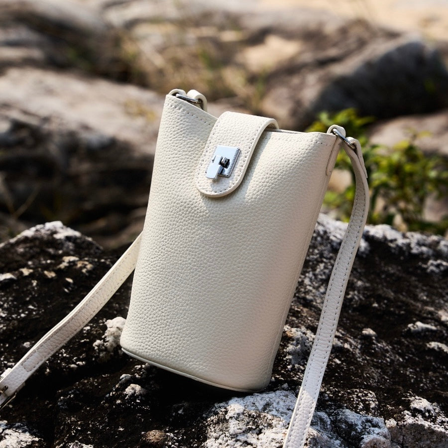 Genuine Leather Drawstring Bucket Phone Bag for Women