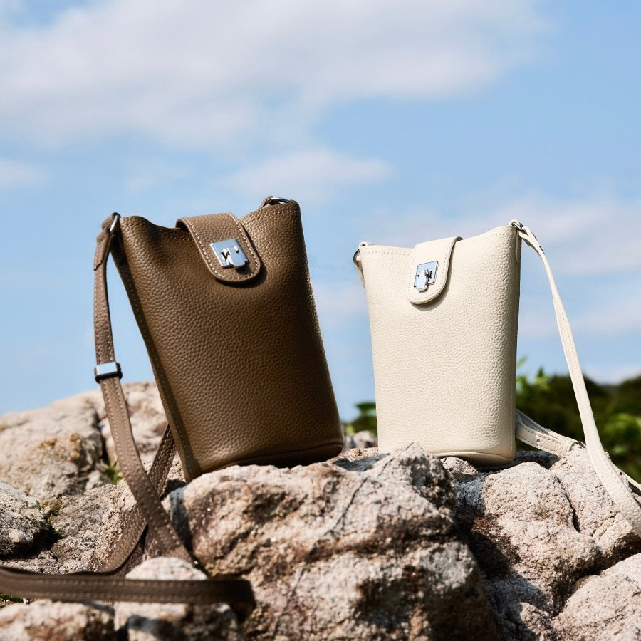 Genuine Leather Drawstring Bucket Phone Bag for Women