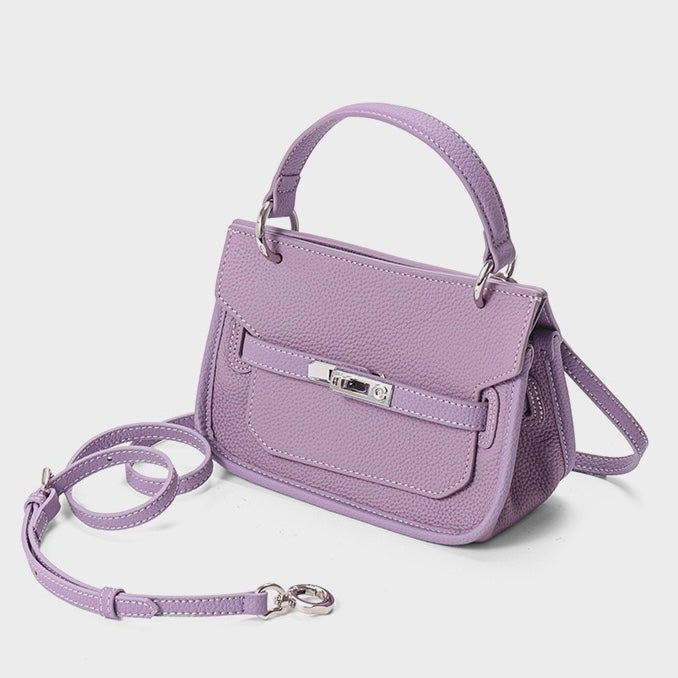 Lavender Purple Genuine Leather Mini Crossbody Bag with Lock Closure