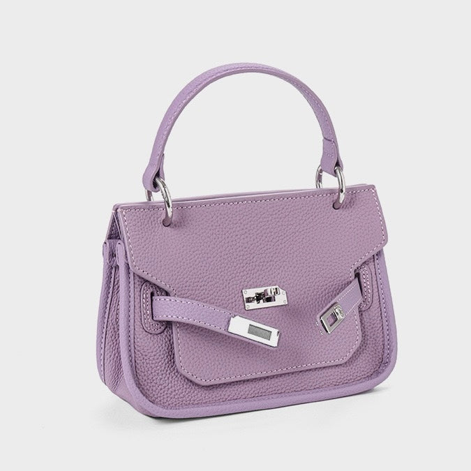 Lavender Purple Genuine Leather Mini Crossbody Bag with Lock Closure