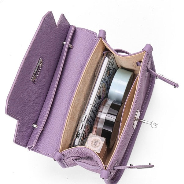 Lavender Purple Genuine Leather Mini Crossbody Bag with Lock Closure
