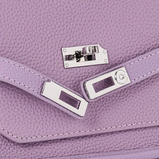 Lavender Purple Genuine Leather Mini Crossbody Bag with Lock Closure